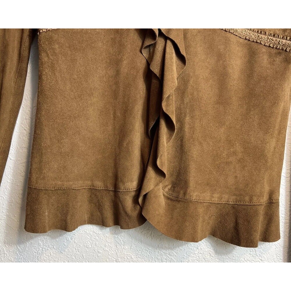 Express Y2K Ruffled Brown Genuine Suede Top Women's 5/6 - Picture 8 of 11
